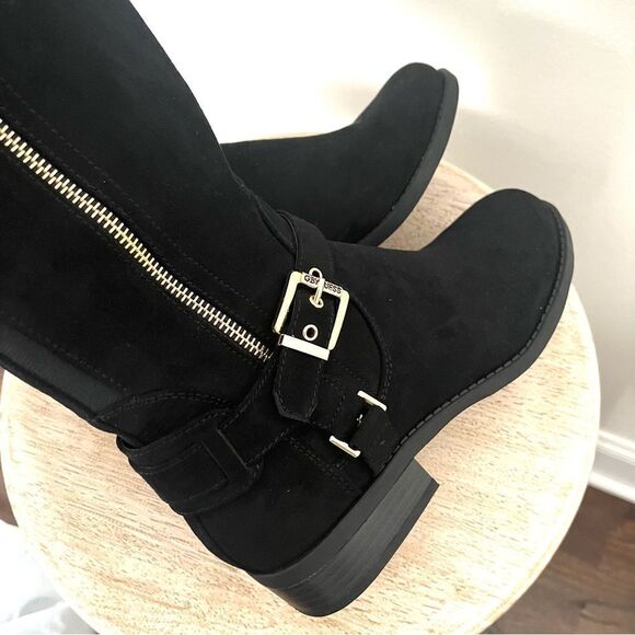 G by Guess Harson 5 Wide Calf Faux Suede Black Knee High Zip Up Boots Black 7.5 - Picture 11 of 13
